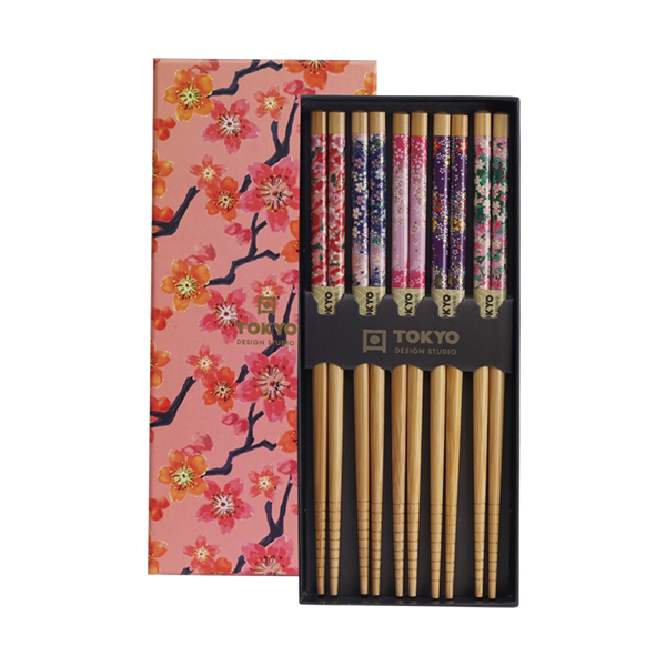 Bacchette colorate stile Giapponese - Mixed Design Chopsticks Giftset -5 paia