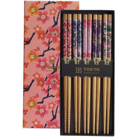 Bacchette colorate stile Giapponese - Mixed Design Chopsticks Giftset -5 paia