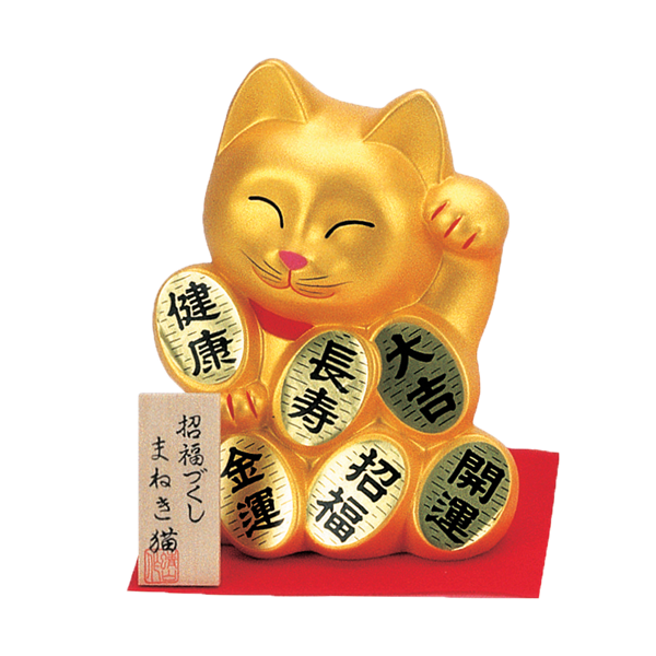 Gatto Porta Fortuna in terra cotta - Lucky Cat Gold-17,5 cm