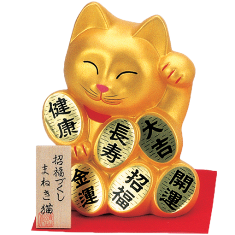 Gatto Porta Fortuna in terra cotta - Lucky Cat Gold-17,5 cm